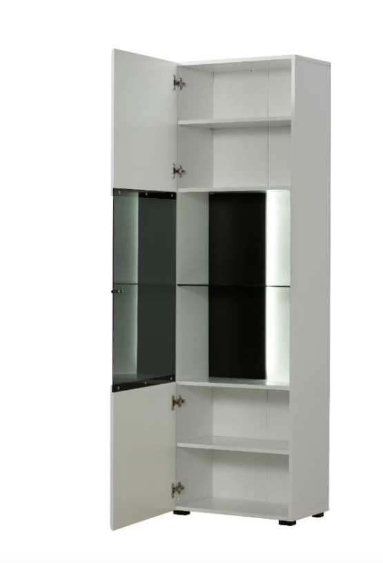 Regal Tall White Gloss and Black Display Cabinet with Glass Door