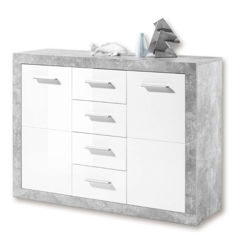 Cosmo Sideboard Grey and White Gloss with 2 doors 4 Drawers - Lavish Kitchen Isle