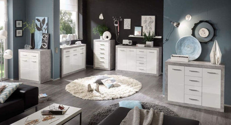 Cosmo Sideboard Grey and White Gloss with 2 doors  4 Drawers
