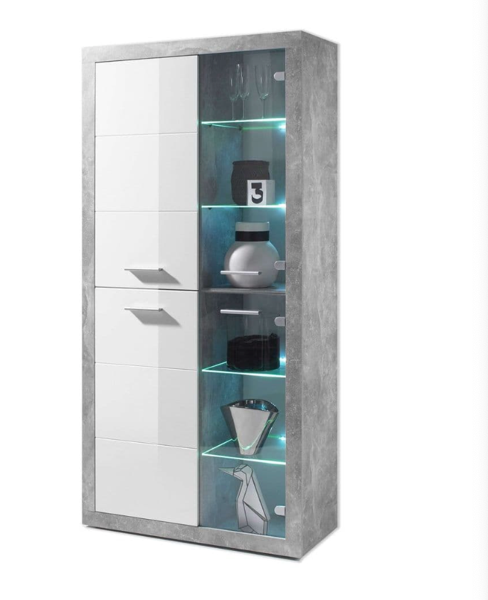 Cosmo Tall Display Cabinet in Grey and White Gloss - Lavish Kitchen Isle