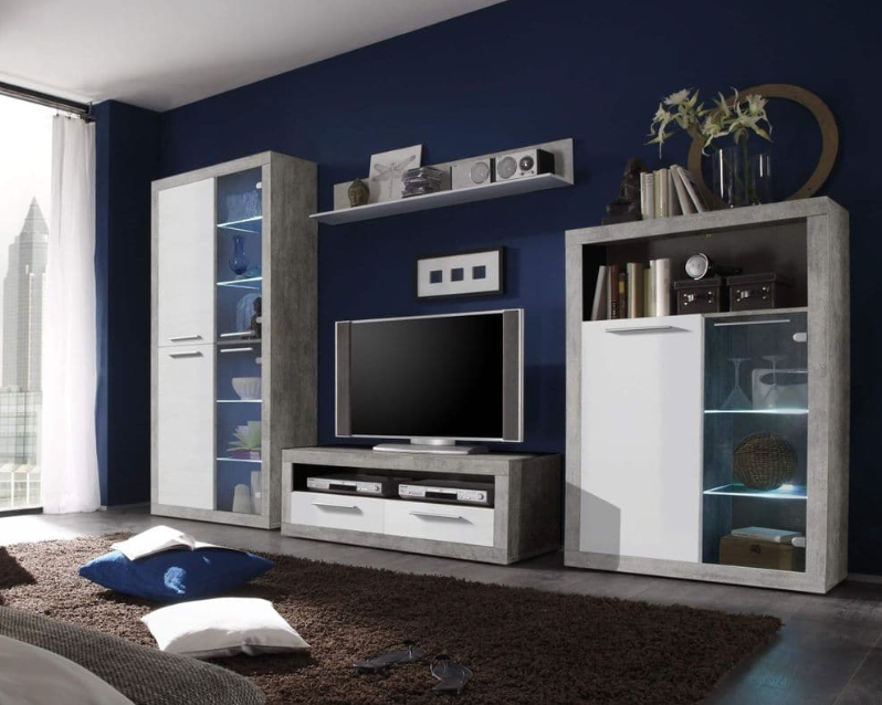 Cosmo Tall Display Cabinet in Grey and White Gloss