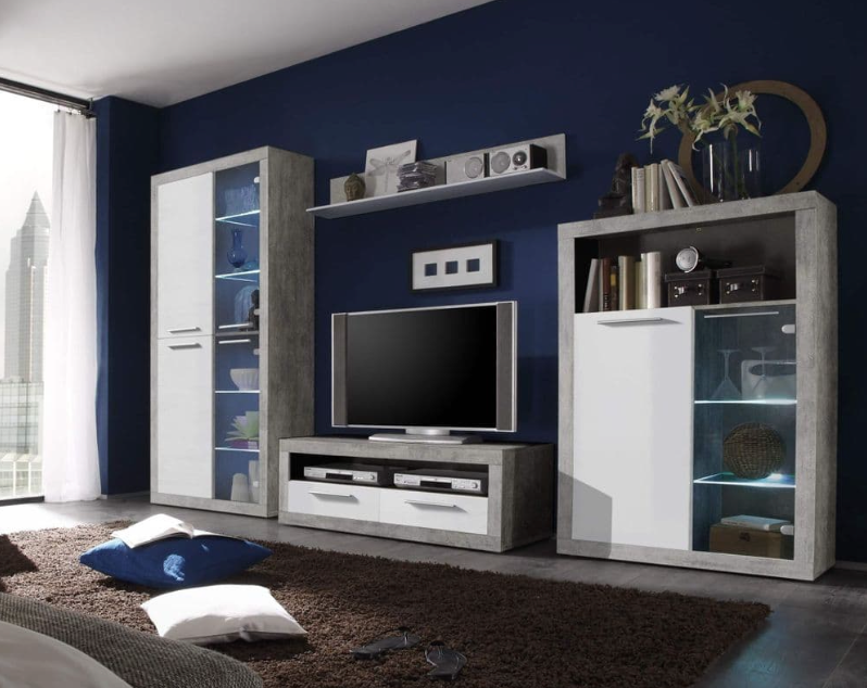 Cosmo Large TV Cabinet Grey and White Gloss - Lavish Kitchen Isle