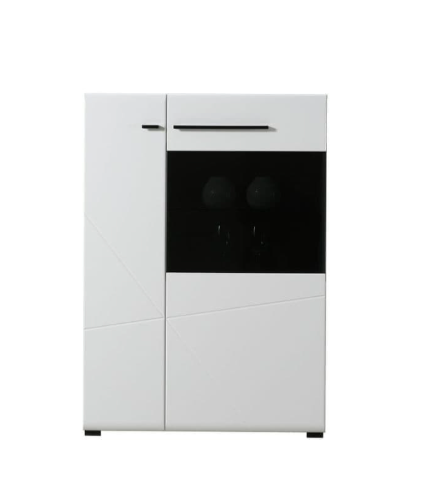 Regal Low Display Cabinet – White Gloss & Black Glass Lounge Unit with Soft Close - Lavish Kitchen Isle