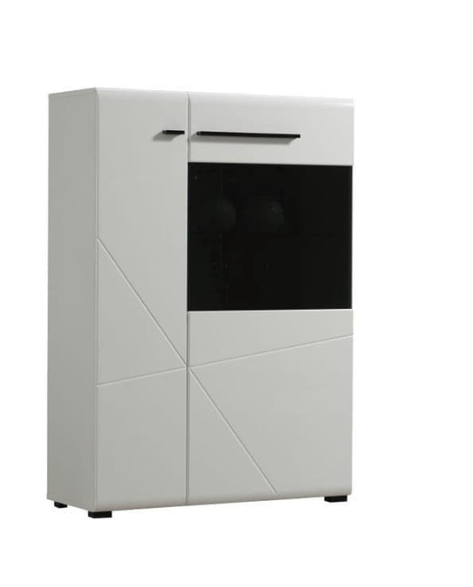Regal Low Display Cabinet – White Gloss & Black Glass Lounge Unit with Soft Close - Lavish Kitchen Isle