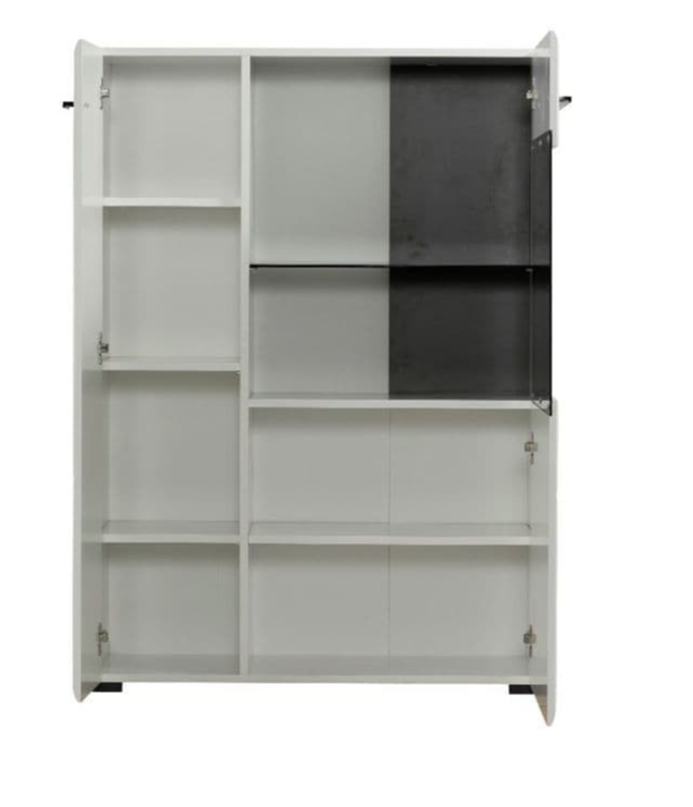 Regal Low Display Cabinet – White Gloss & Black Glass Lounge Unit with Soft Close - Lavish Kitchen Isle