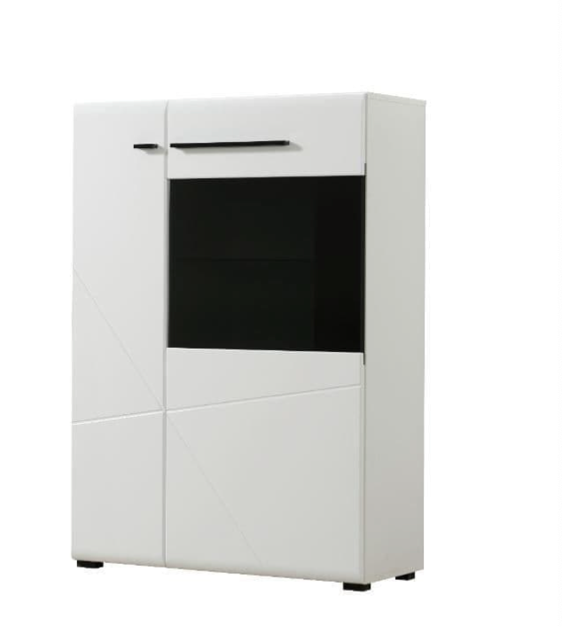Regal Low Display Cabinet – White Gloss & Black Glass Lounge Unit with Soft Close - Lavish Kitchen Isle