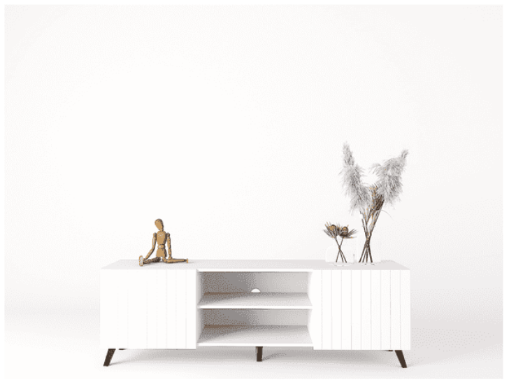 The Matte White Elegant Large TV Cabinet with Grooved Vertical Lines