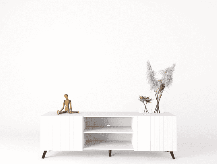 The Matte White Elegant Large TV Cabinet with Grooved Vertical Lines