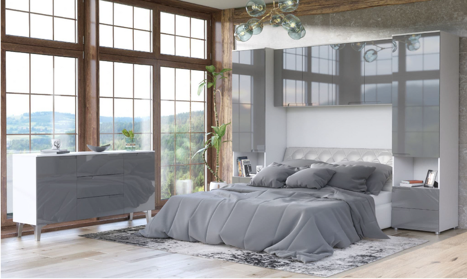 Adiree High Gloss And White 2 Doors and 3 Drawers Wide Sideboard- Grey