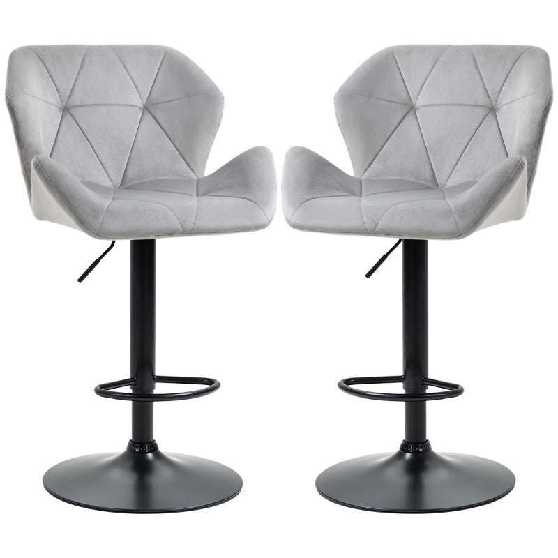 Set of 2 Adjustable Velvet Bar Stools Stylish Breakfast Stools for Kitchen, Home Bar, and Café with Footrest