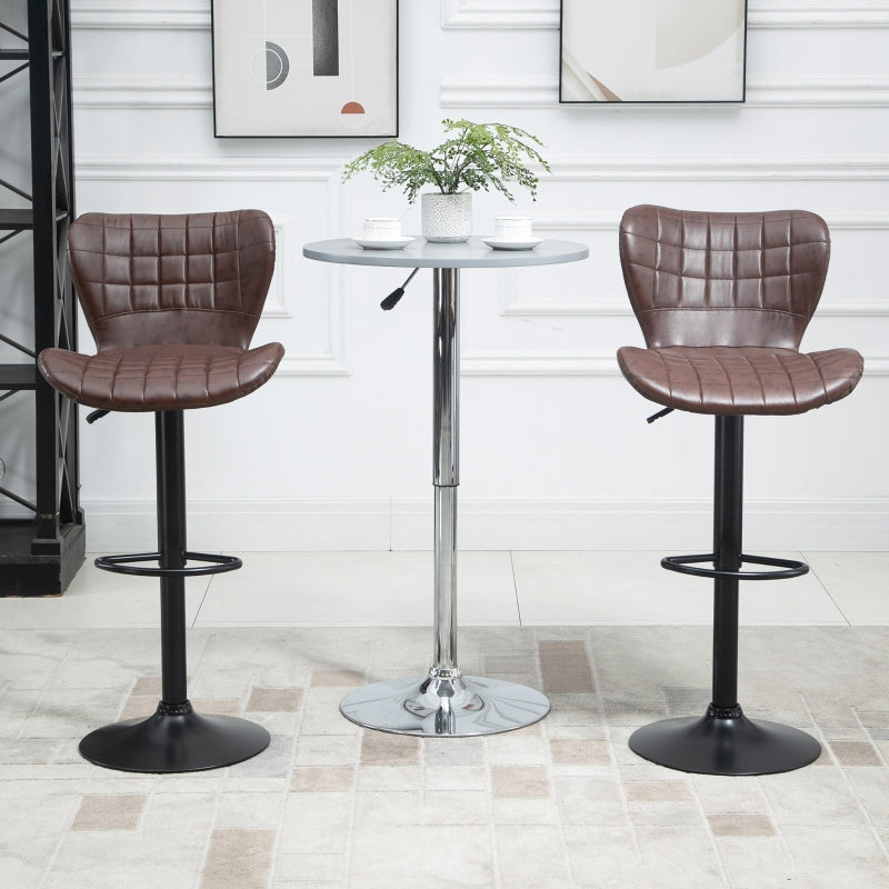 Set of 2 Bar Stools Adjustable Height Swivel Bar in PU Leather