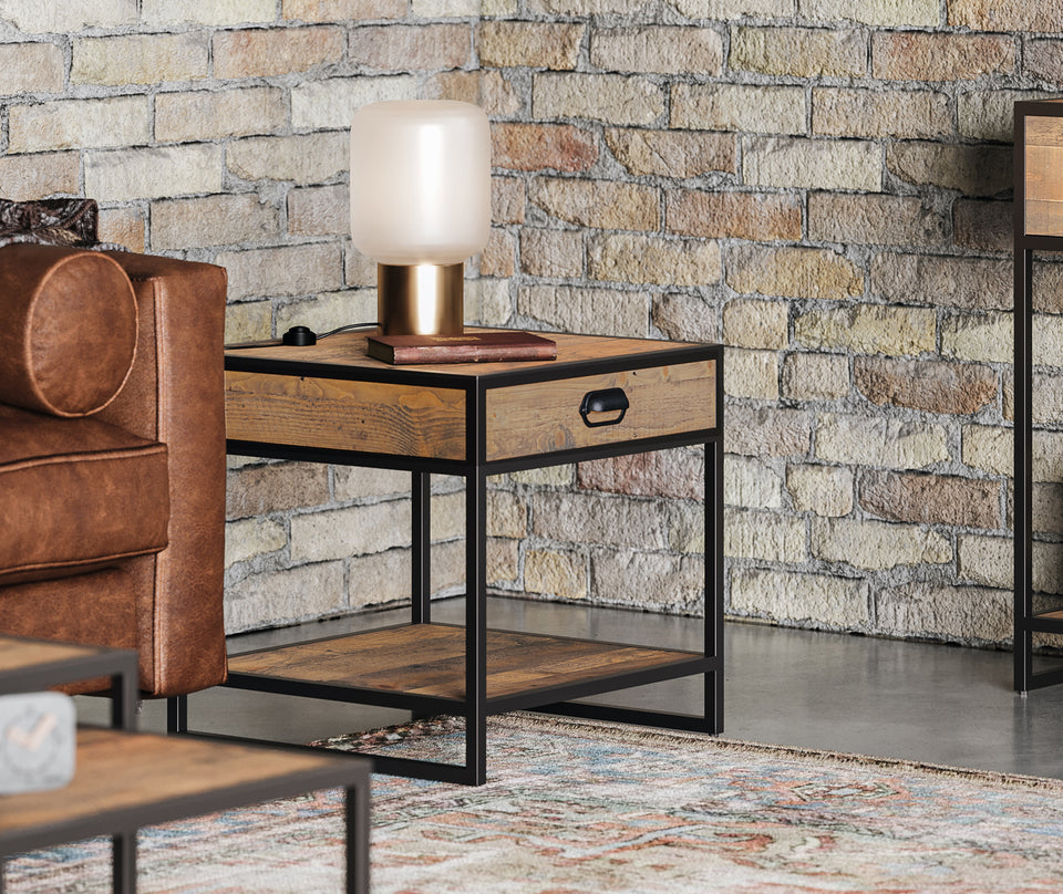 Ooki Reclaimed Wood- Lamp / Side Table With Drawer