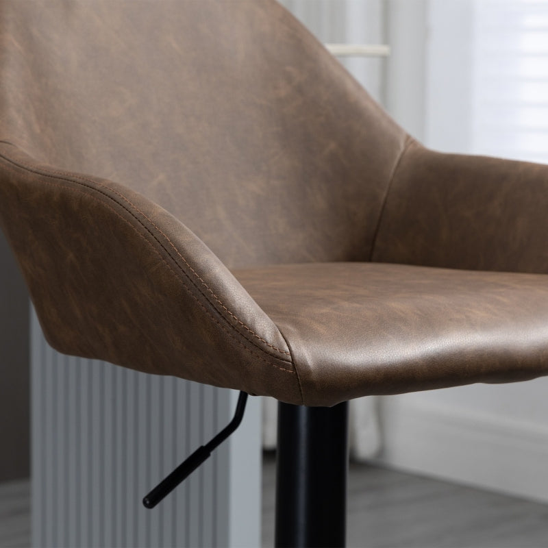 Set of 2 Adjustable Bar Stools – PU Leather, Swivel & Gas Lift Design