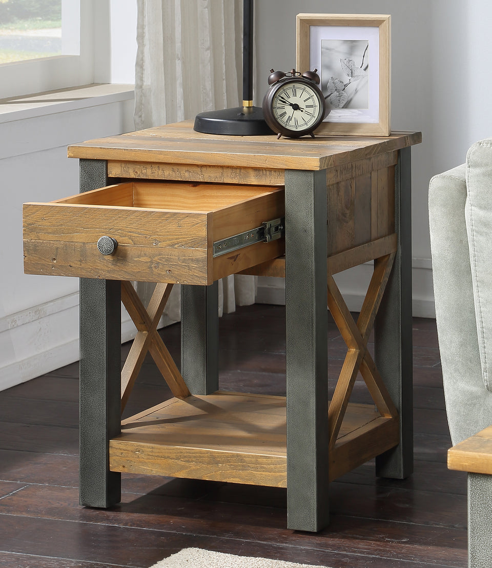 Urban Elegance - Reclaimed Lamp Table With Drawer