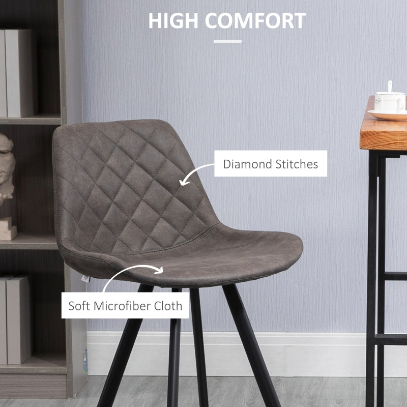Set Of 2 Bar Stools Vintage Microfiber Cloth Padded Home Bar Cafe Kitchen Chair Dark