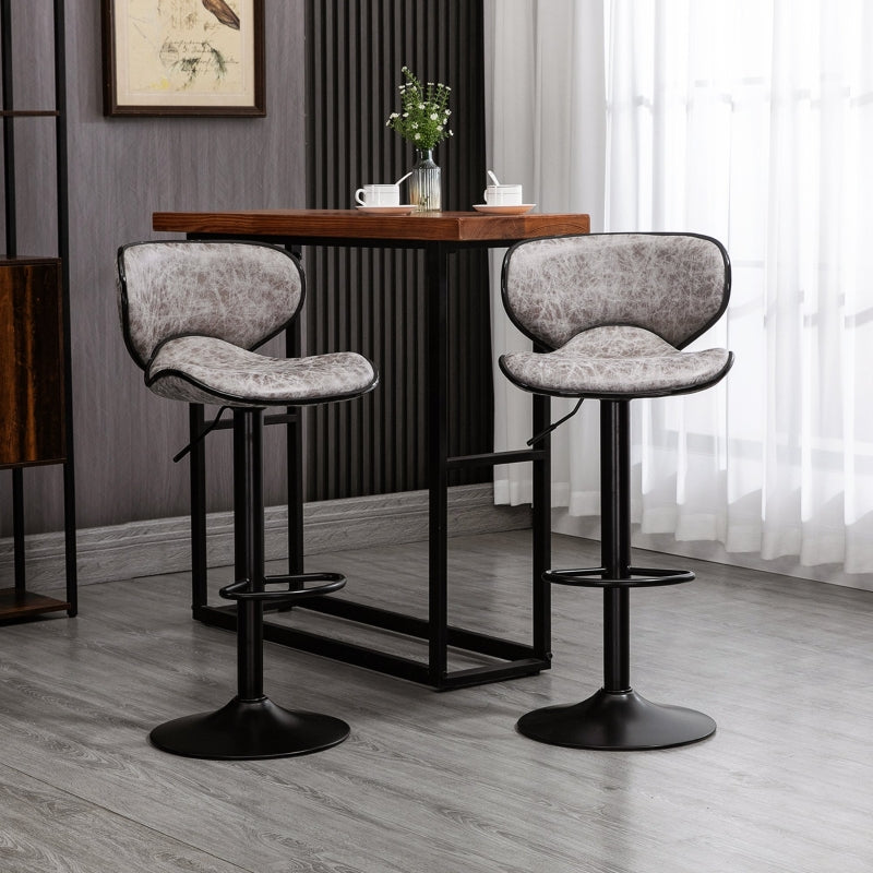 Set of 2 Adjustable PU Leather Bar StoolsHome Bar, Kitchen, Café Counter Stools Armless with Footrest Bar Stools  Swivel Seat