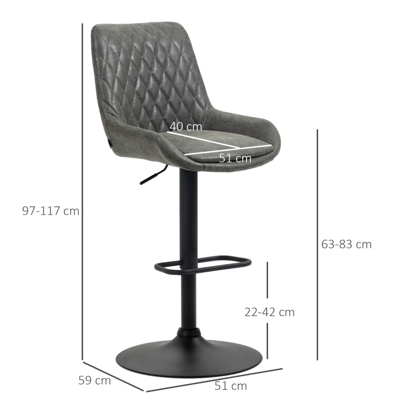 Set of 2 Upholstered Retro Bar Stools with Adjustable Swivel and Back