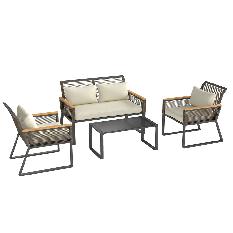 4-Piece Wicker Rope Garden Furniture Set – Grey