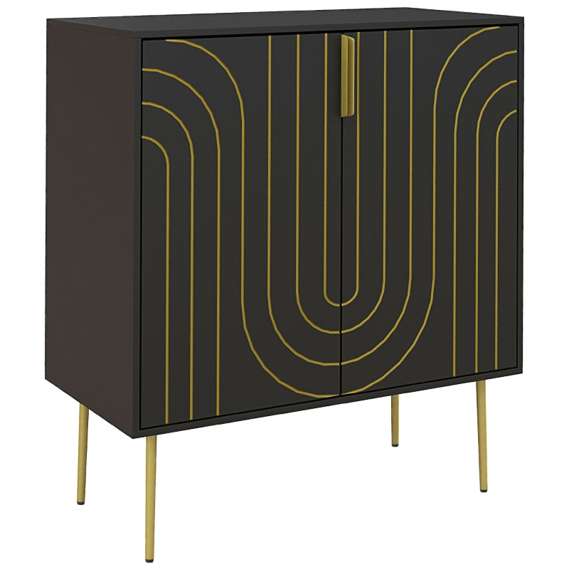 Black and Gold Embossed Sideboard Kitchen Cabinet with Adjustable Shelves and Copper Plated Legs