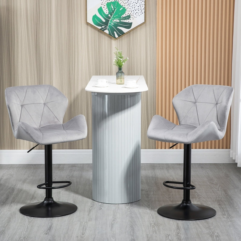 Set of 2 Adjustable Velvet Bar Stools Stylish Breakfast Stools for Kitchen, Home Bar, and Café with Footrest