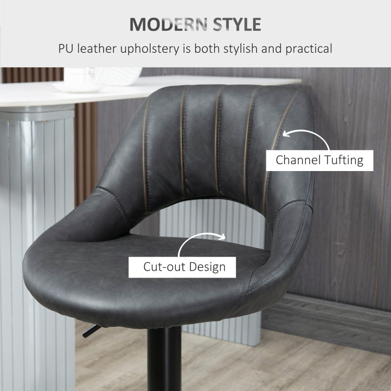 Set of 2 Adjustable Swivel Height Gas Lift PU Leather Bar Stool Chairs with Footrest