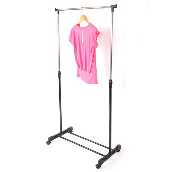 Single-bar Vertical & Horizontal Stretching Stand Clothes Rack Portable Wardrobe with Shoe Shel Black & Silver