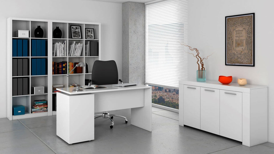 Lustre Arctic White home office desk with 3 drawers by Lavish Kitchen Isle, modern study table for computer and workspace organization.
