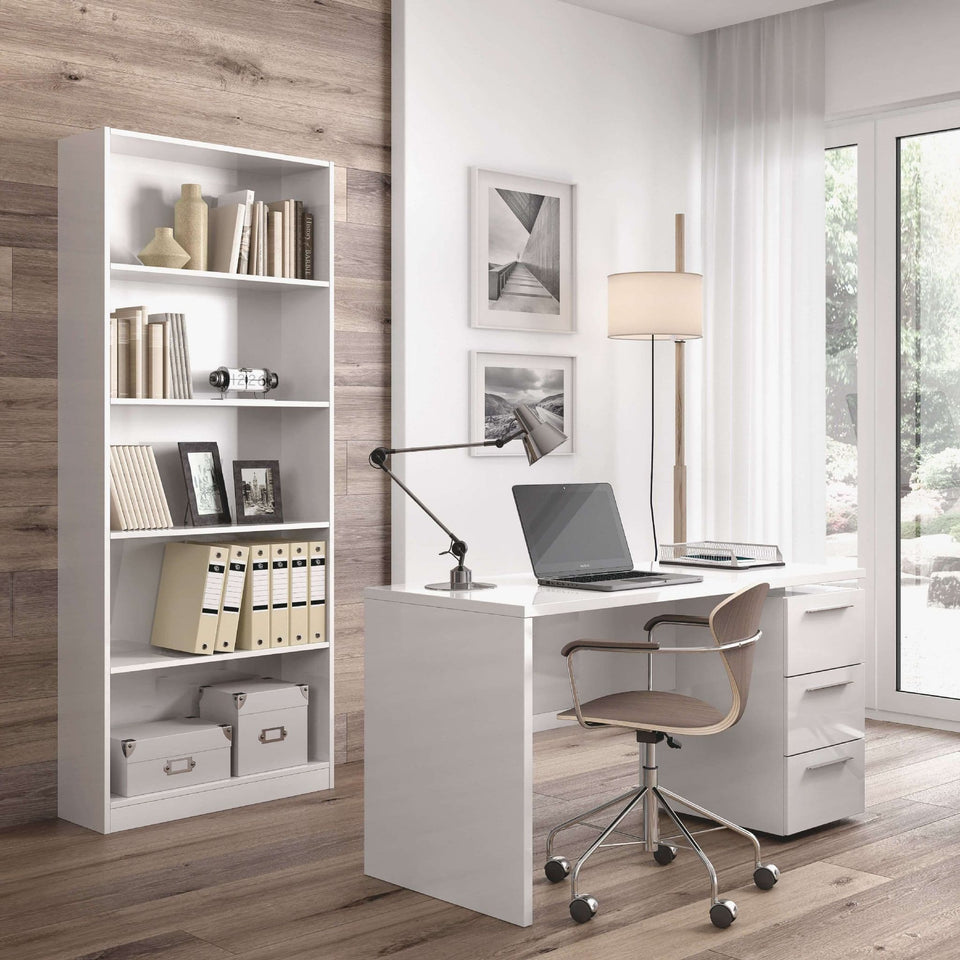Lavish Kitchen Isle Arctic White office desk with 3 drawers, modern study table for computer and workspace organization