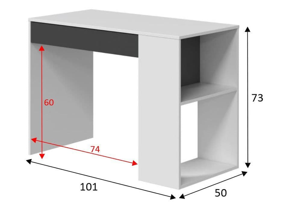 Arboris Grey and White Home Office Desk – Study Table with Drawer, Shelves, and Reversible Legs