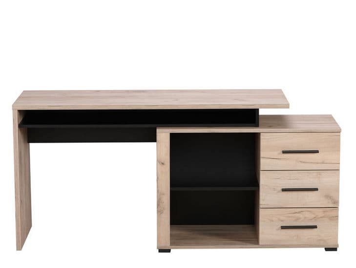 Lavish Kitchen Isle Ama large oak and black corner desk with drawers, ideal for home office, study, computer, and laptop setup.