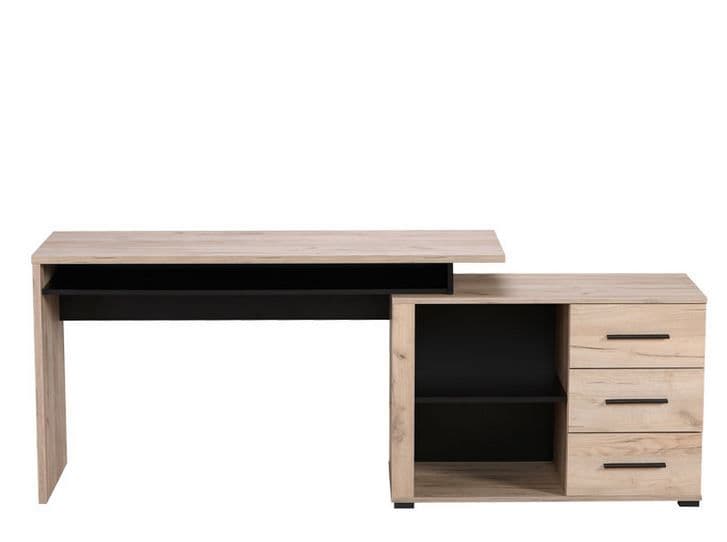 Lavish Kitchen Isle Ama large oak and black corner desk with drawers, ideal for home office, study, computer, and laptop use.