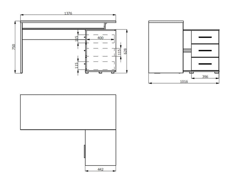 Lavish Kitchen Isle Ama large oak and black corner desk with drawers, ideal for home office, study, computer, and laptop use.