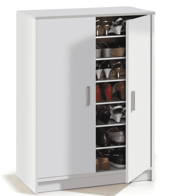 White Shoe Rack Cabinet – 2 Door, 6 Shelf Storage