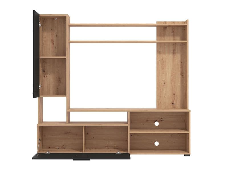 Artisan oak effect and black TV stand cabinet by Lavish Kitchen Isle, fits TVs up to 60 inches, with modern storage design