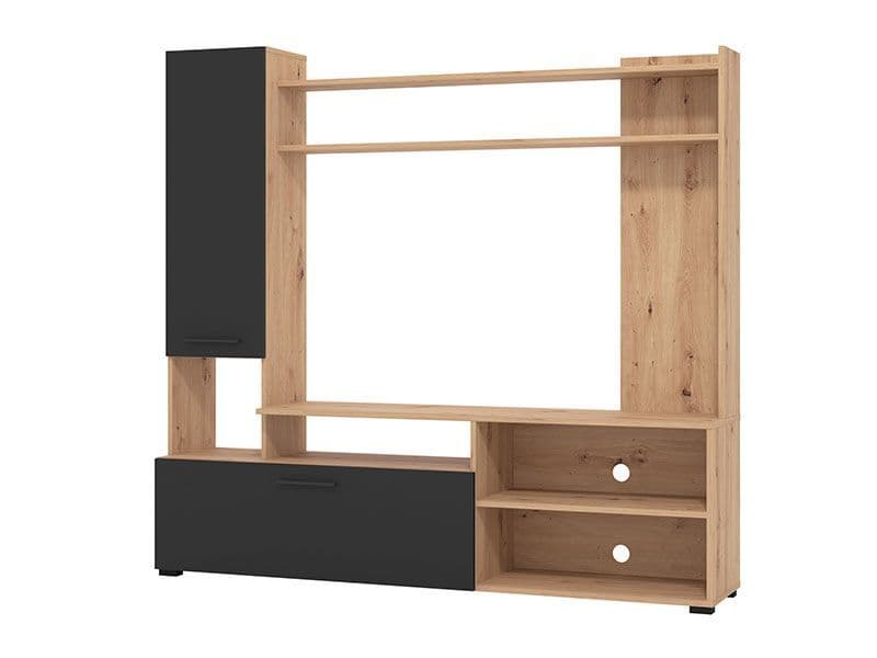 Lavish Kitchen Isle artisan oak effect and black TV stand cabinet with storage for TVs up to 60 inches, stylish and functional.