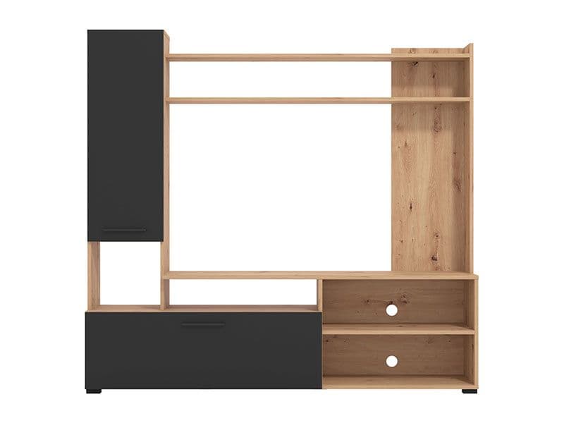 Lavish Kitchen Isle artisan oak effect and black TV stand cabinet with storage, fits TVs up to 60 inches, modern entertainment unit.