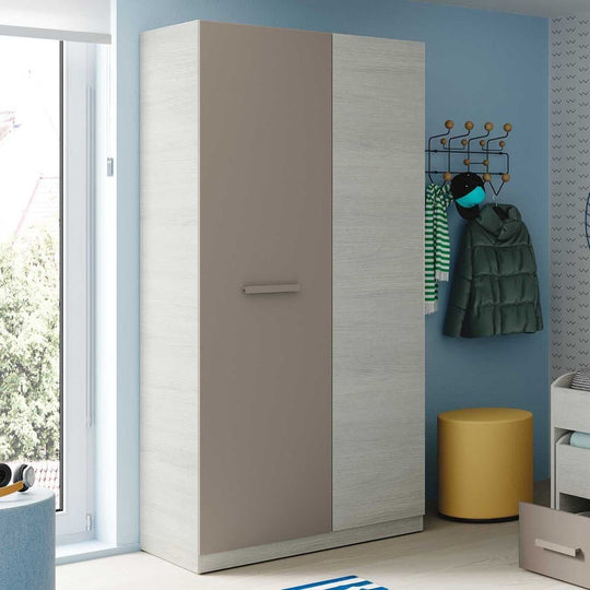 White and Grey Ash 90cm Wide 2-Door Wardrobe – Modern Bedroom Storage