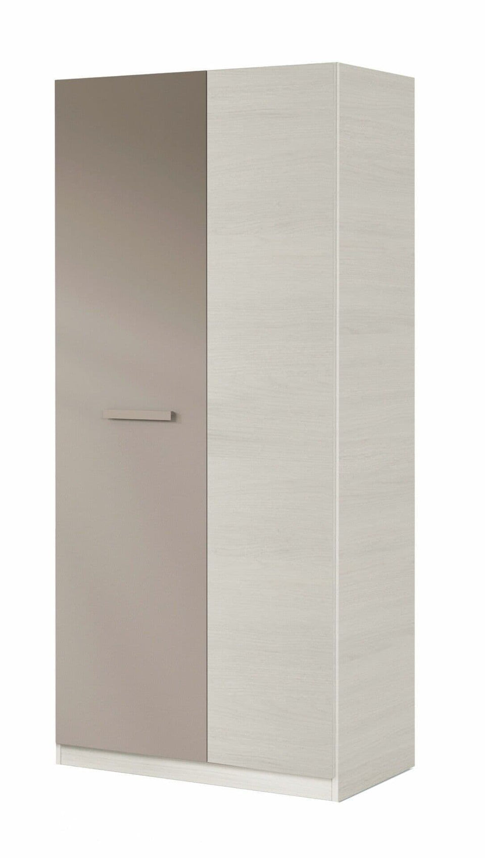 White and Grey Ash 90cm Wide 2-Door Wardrobe – Modern Bedroom Storage