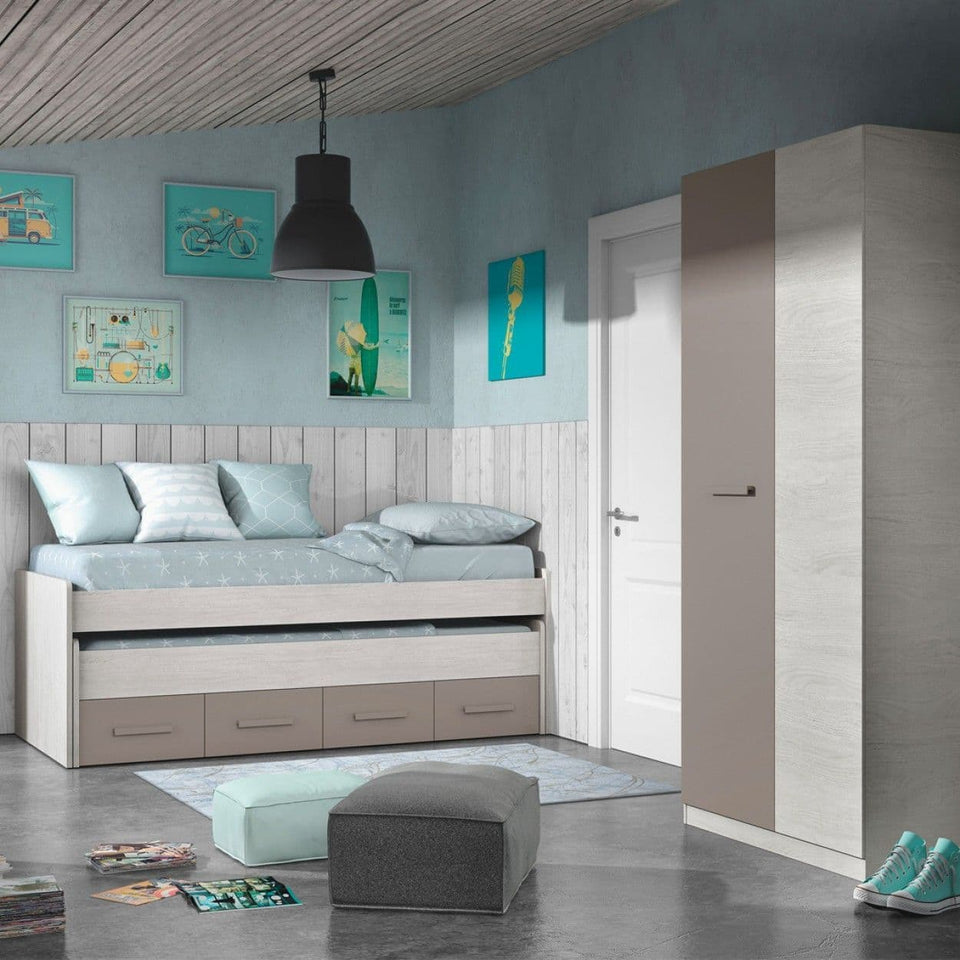 White and Grey Ash 90cm Wide 2-Door Wardrobe – Modern Bedroom Storage