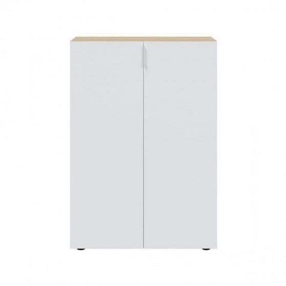 White and Oak Effect 72cm Wide Shoe Rack Cabinet – 2 Door Storage Unit
