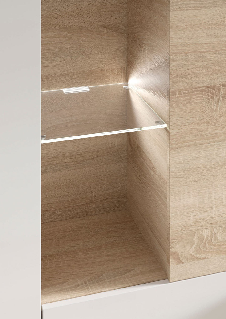 Modern White Gloss & Oak Wall Entertainment Unit with LED Lights