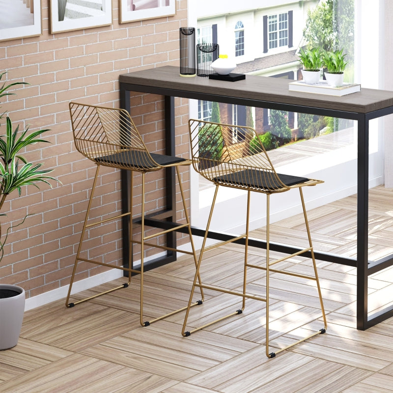 Set of 2 Bar stools Modern Counter Height Wire Metal - Gold