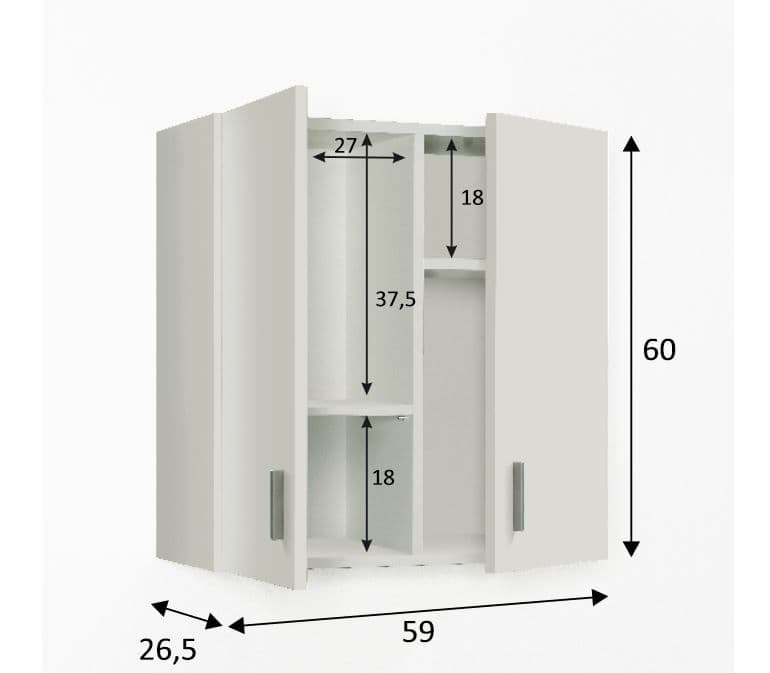 White Storage Wall Cupboard 59cm Wide – Multi-Purpose Wall-Mounted Cabinet