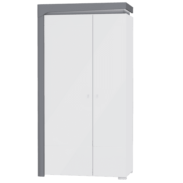 Grey and White Gloss 2 Door Wardrobe with LED Lights – 102 cm Wide