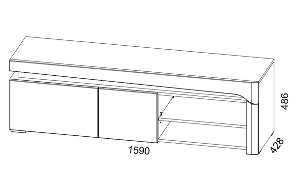 Grey and White Gloss 159cm Wide TV Stand Cabinet with Cupboards and Shelf