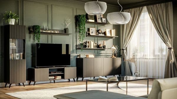 The Matte Black Large TV unit with 2 doors and 1 open shelf - Lavish Kitchen Isle