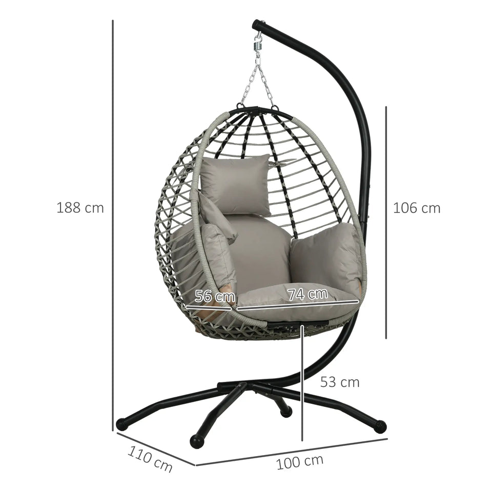 Single Rattan Hanging Egg Chair with Cushion – Grey