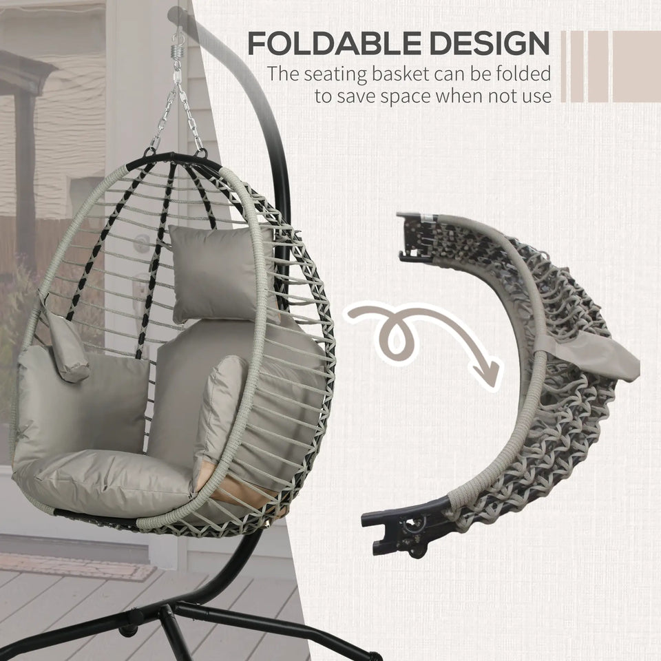 Single Rattan Hanging Egg Chair with Cushion – Grey