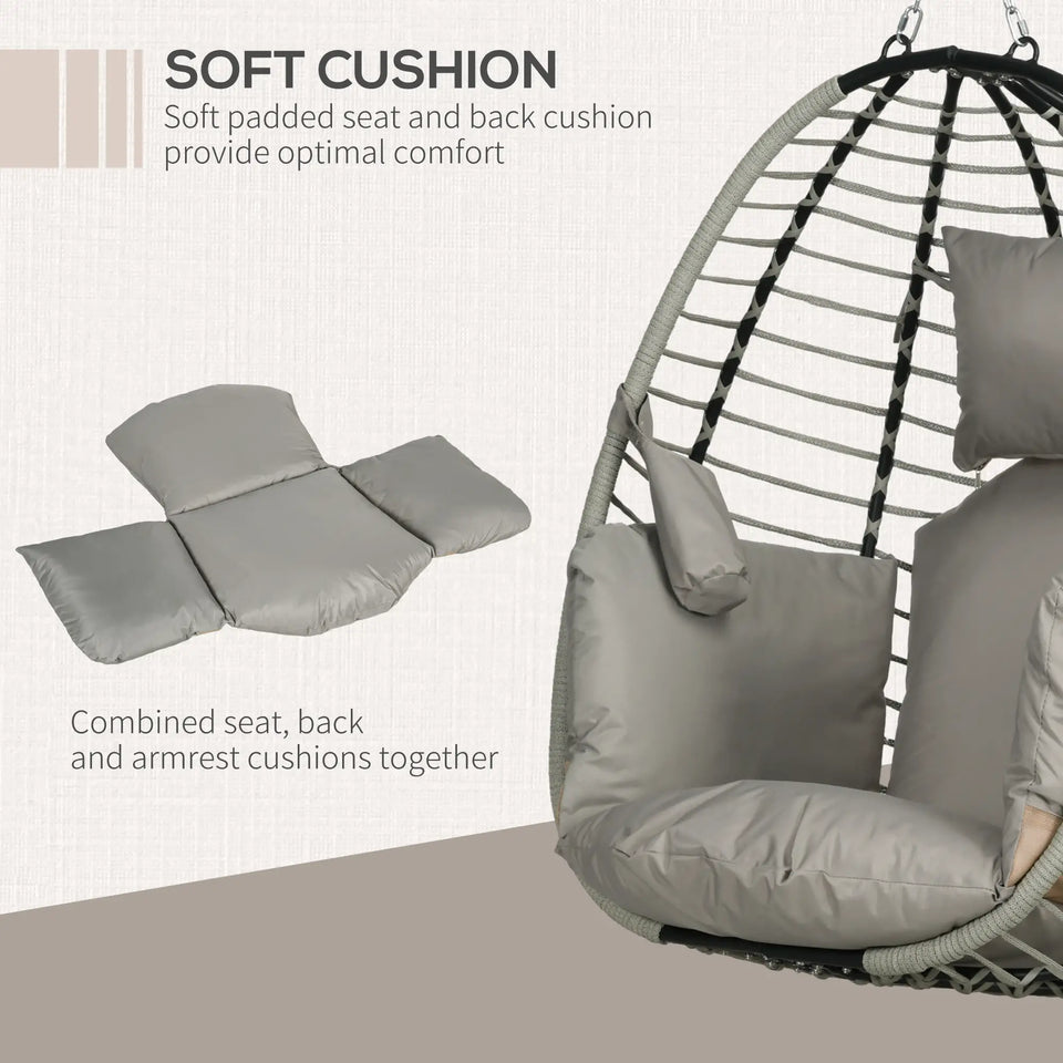 Single Rattan Hanging Egg Chair with Cushion – Grey