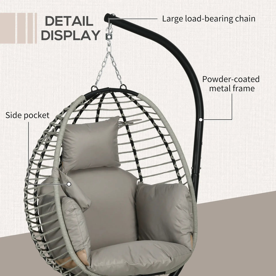 Single Rattan Hanging Egg Chair with Cushion – Grey